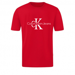 T-SHIRT 100% ΒΑΜΒΑΚΙ ΜΕ LOGO - ΚΟΚΚΙΝΟ- CALVIN KLEIN ΜΕΓΑΛΟ